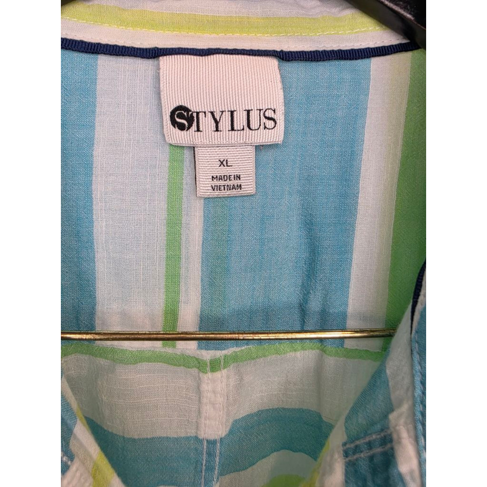 Stylus women’s XL striped 100% cotton long sleeve button up shirt blue green - Picture 5 of 10